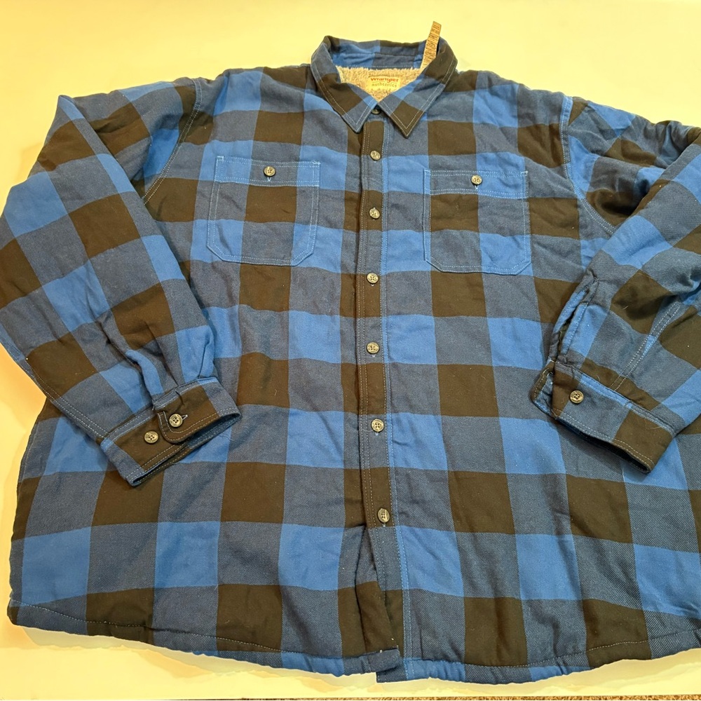 Wrangler Men's Blue & Black Buffalo Plaid Button-Up Shirt | Size 3X | Fleece